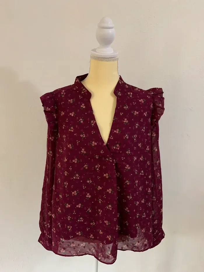 Blouse violette fleurie à volants – Kilky Paris - Taille L