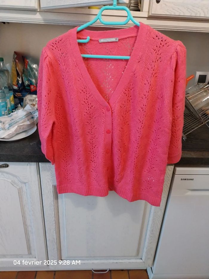 Gilet col V, maille ajourée - taille 46/48 - Blancheporte - couleur rose - photo numéro 4