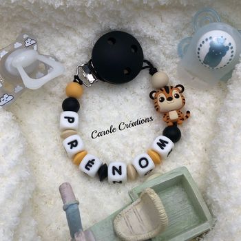 Attache tétine en silicone PERSONNALISABLE tigre 3d