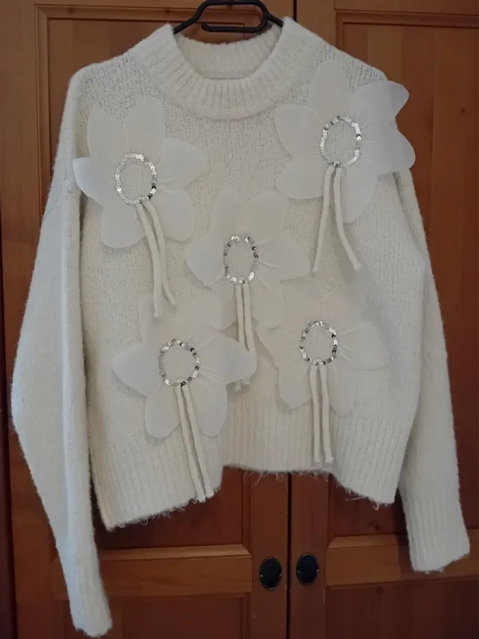 Pull beige fleur - photo numéro 7