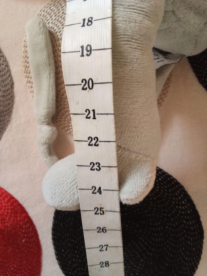 Doudou  Popi Popy singe gris clair salopette rayée rouge blanc marque Ajena  de 2002  soit 23 ans  Nounours singe gris clair  / vêtement rouge d'occasion  vintage ancien - photo numéro 9