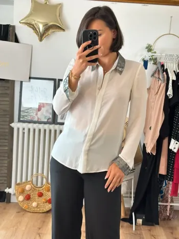 Chemisier Claudie Pierlot blanc et argenté taille 36
