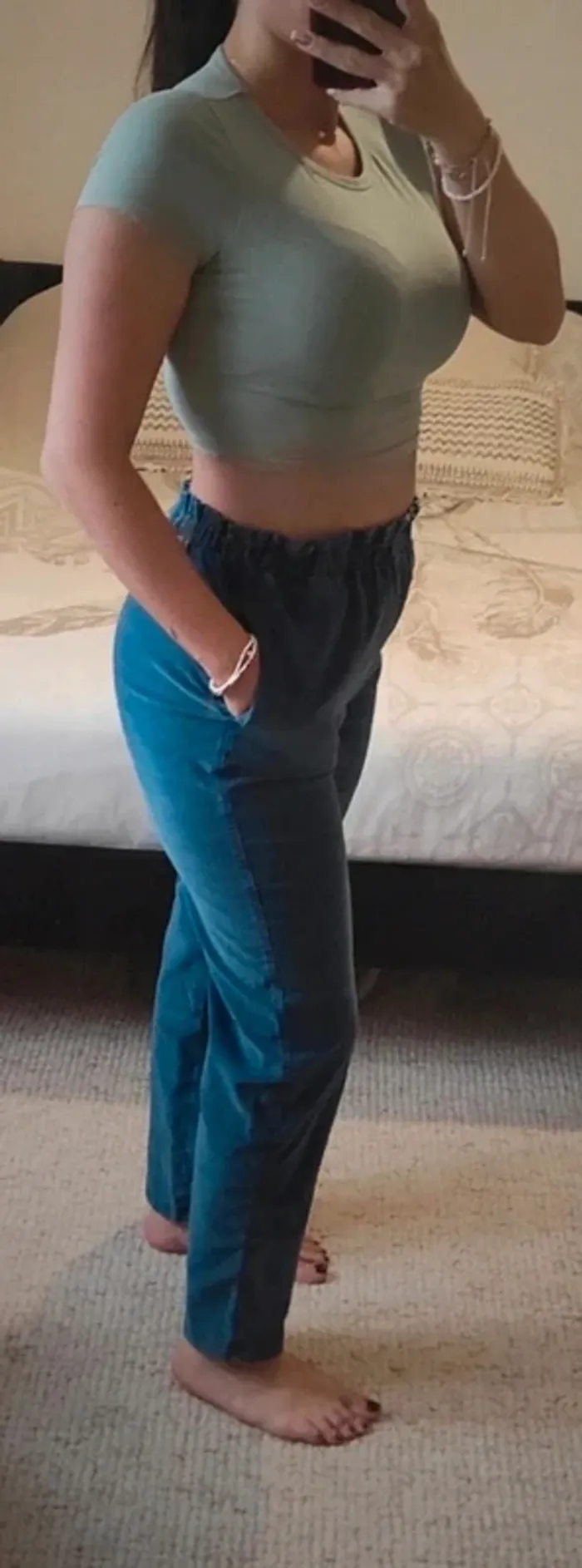 Sublime pantalon en velours taille haute bleu AFC Atelier Français de Confection Taille 1 - photo numéro 3