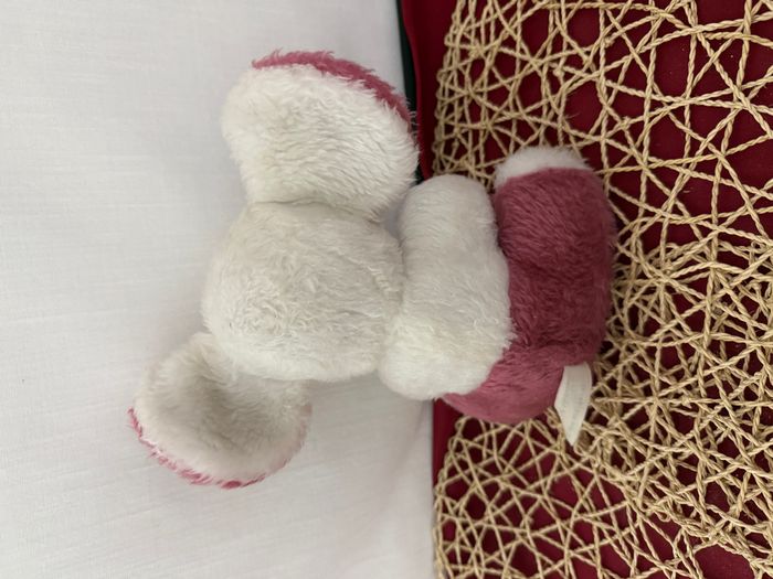 VINTAGE Ancienne Peluche doudou Souris blanche mauve parme rose Lila 20 cm Nounours - photo numéro 4
