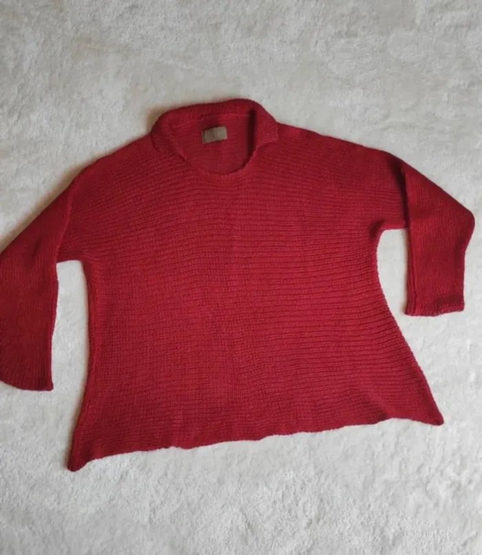 Magnifique pull Zuza Bart marque d'exception rouge terracotta 100% lin ample avec petit col - photo numéro 5