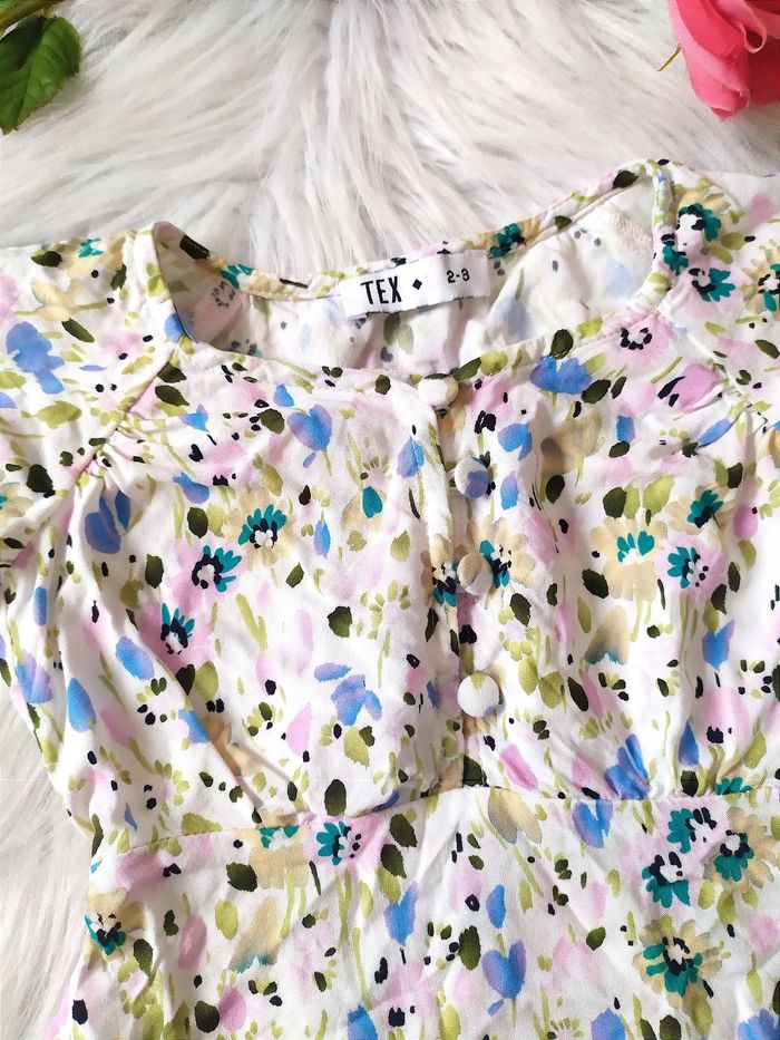 🌺 Robe été chemisier en viscose 2-3 ans imprimé fleurs Tex baby - photo numéro 2