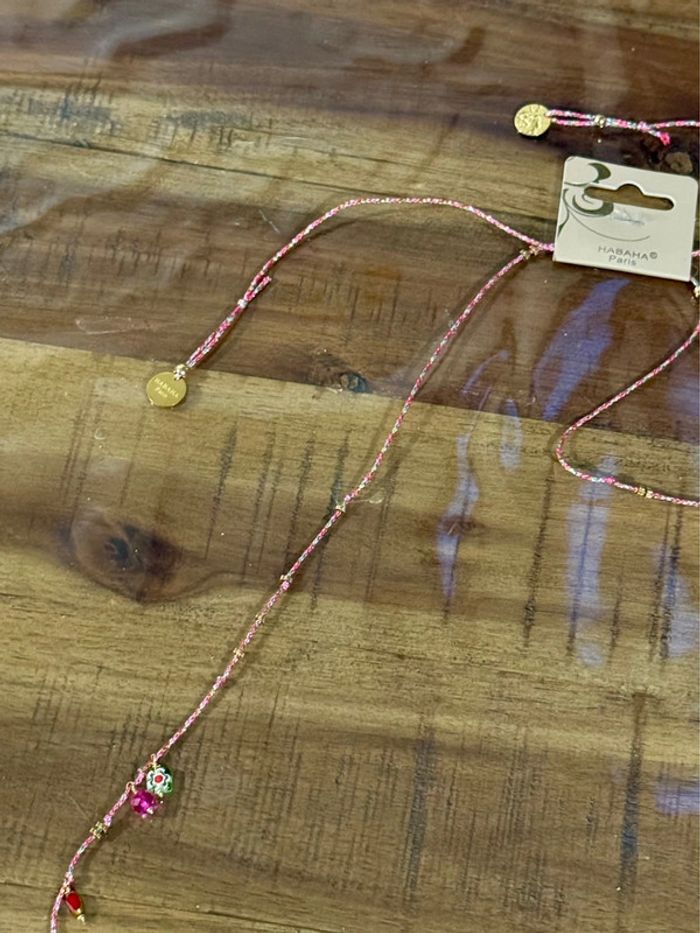 Collier sautoir habaha Paris cordon tressé pampilles perles cœur médaille vierge - photo numéro 7