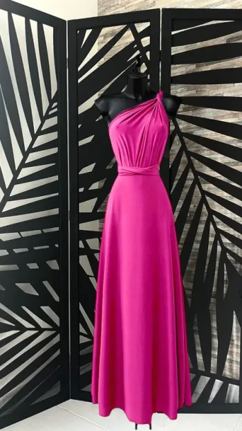 Superbe robe rose longue plusieurs positions dos nu fabriquée en France