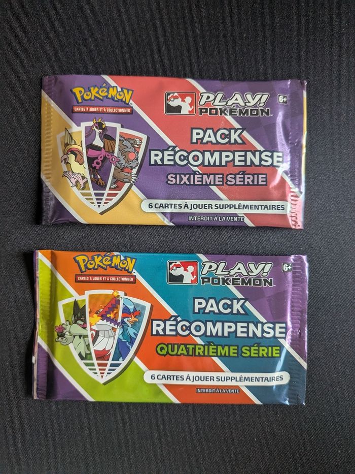 Pokémon lot 2 boosters pack récompense série  4 + 6 Play league ligue cartes stamp