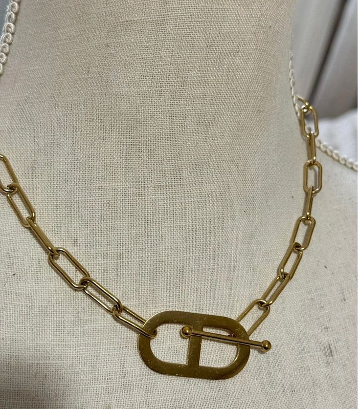 Collier mailles larges xl maillon CD xl tige traversante acier inoxydable or de qualité - photo numéro 5