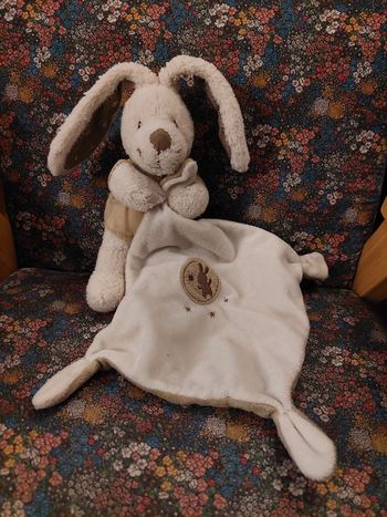 Pommette - doudou lapin blanc avec son mouchoir