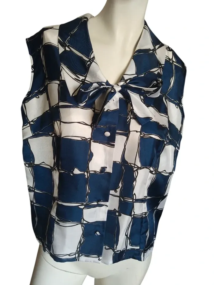 Top blouse chemisier chemise vintage rétro pin up marine navy blanc white