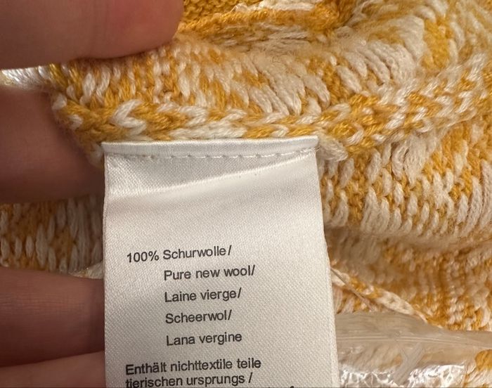 Cardigan en laine vierge jaune et blanc Madeleine T40 L - photo numéro 8