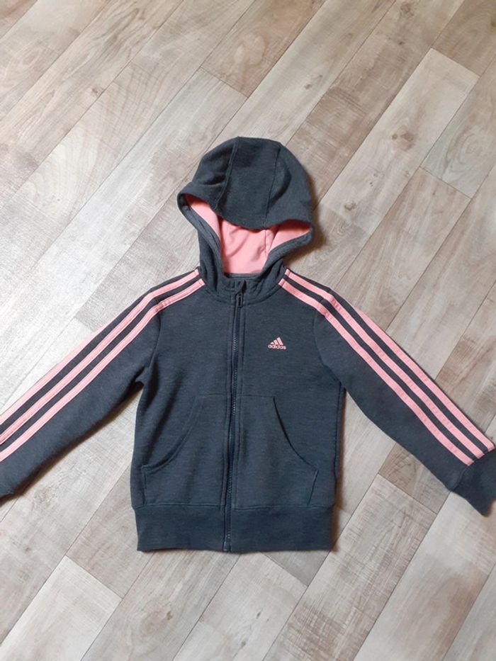 Veste fille zippée grise foncée et rose 5-6 ans