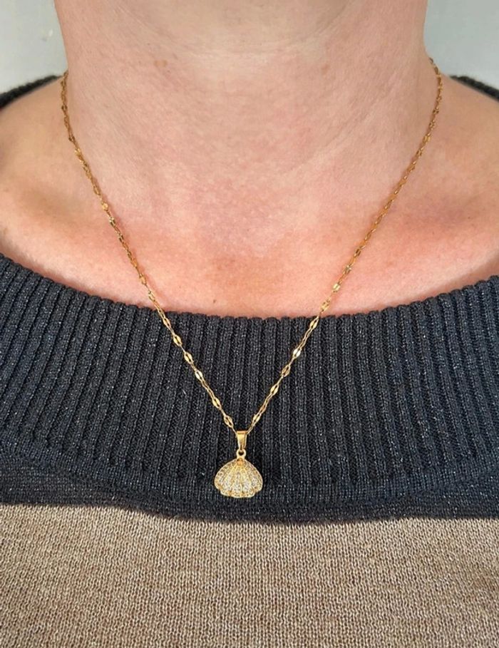 A65 Collier chaîne pendentif coquillage acier inoxydable doré or ajustable - photo numéro 3