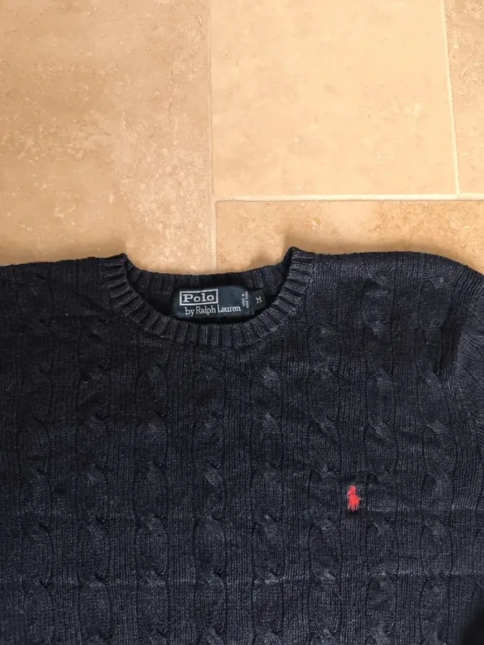 Pull torsadé Ralph Lauren homme M col rond en soie excellent état - photo numéro 5