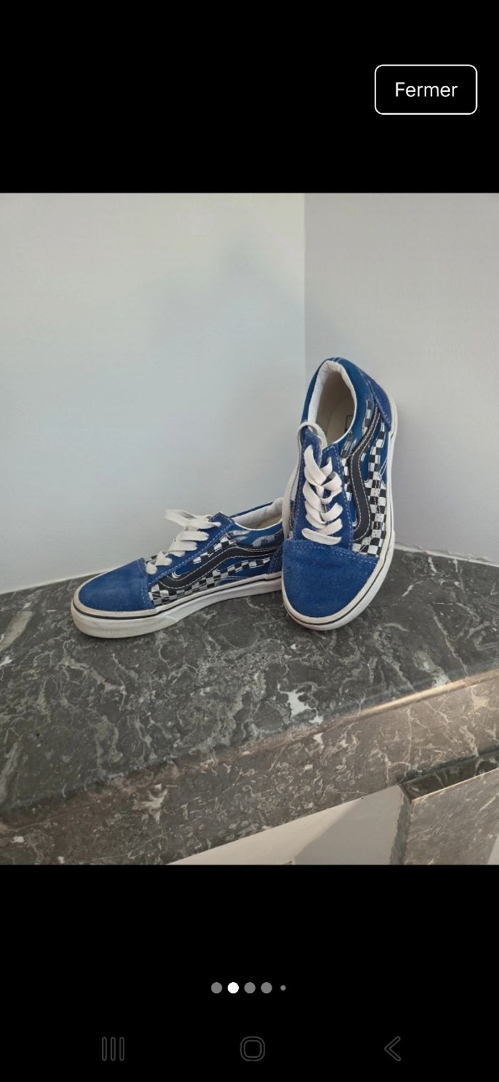 Baskets Vans bleues avec flamme et damier Taille 30.5 - photo numéro 2