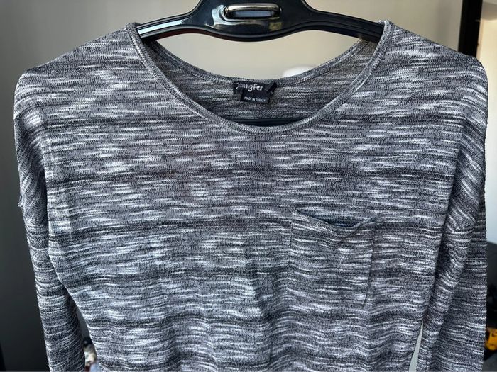 T-shirt manches longues gris chiné XS - photo numéro 2