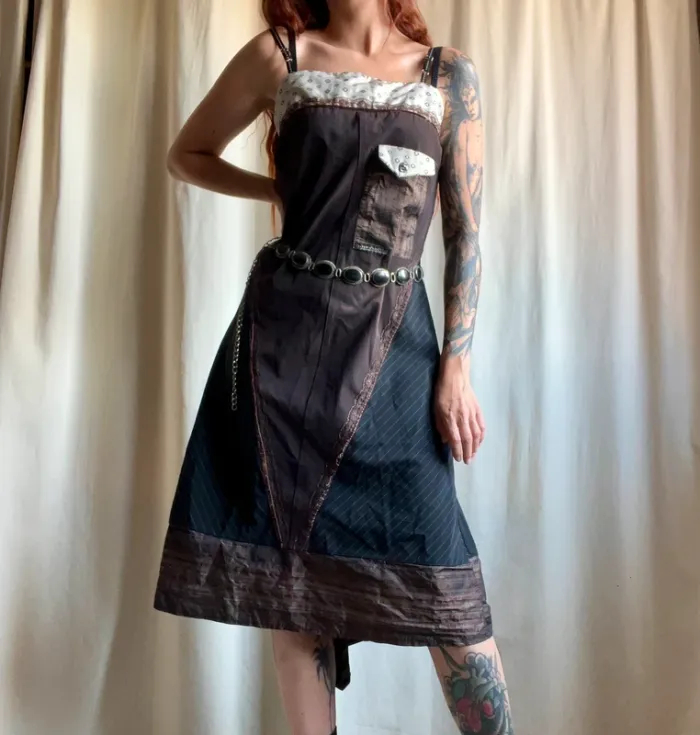 Robe mi longue asymétrique Patchwork Fairygrunge Witchy vintage made in France 🇫🇷 90s - Taille S - photo numéro 2