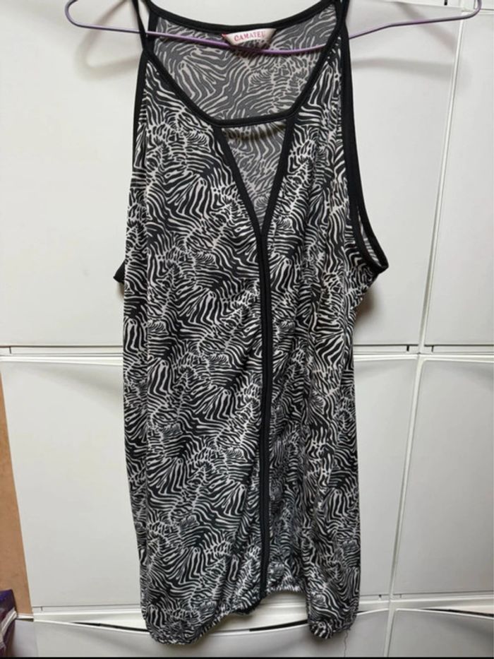 👚 Débardeur femme Camaïeu Motif effet tigre noir & blanc, taille 4 ( XL) - photo numéro 2