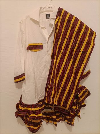 Ensemble chemise blanche + pantalon en madras – Taille 40