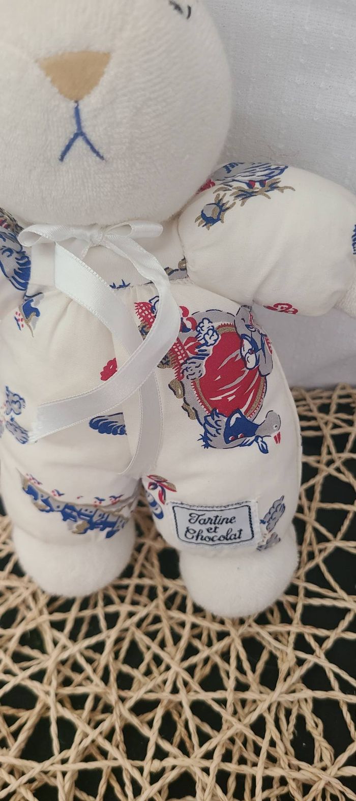 Doudou lapin blanc vichy bleu poule TARTINE ET CHOCOLAT - photo numéro 4