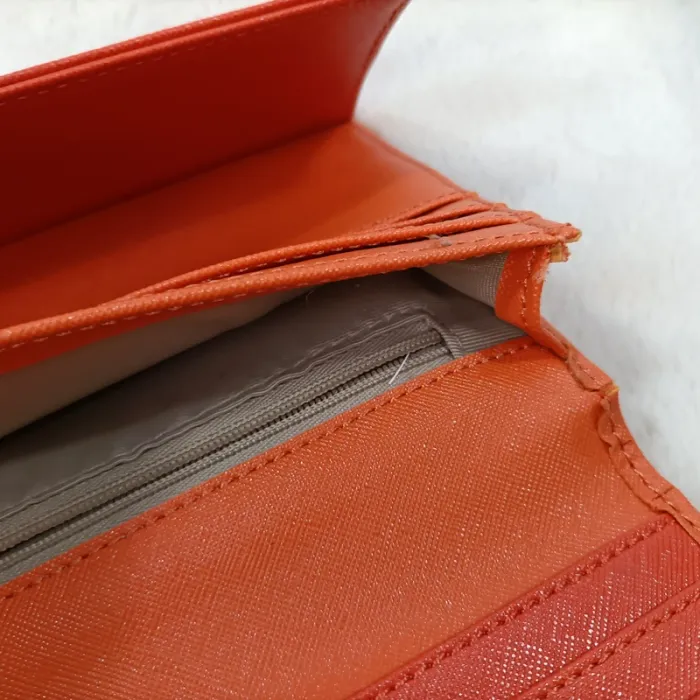 Sac à main et portefeuille orange assortis avec doublure beige compartimentée S034 - photo numéro 12