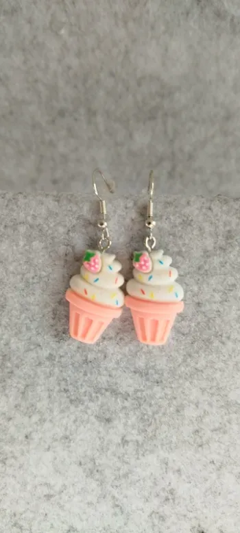 🍄 Boucles d’oreilles ▪ glace rose et blanc