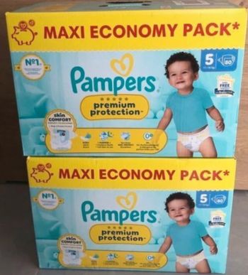 Deux cartons de couches Pampers taille 5 preuim