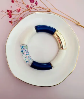Bracelet tube multicolore bleu marine blanc