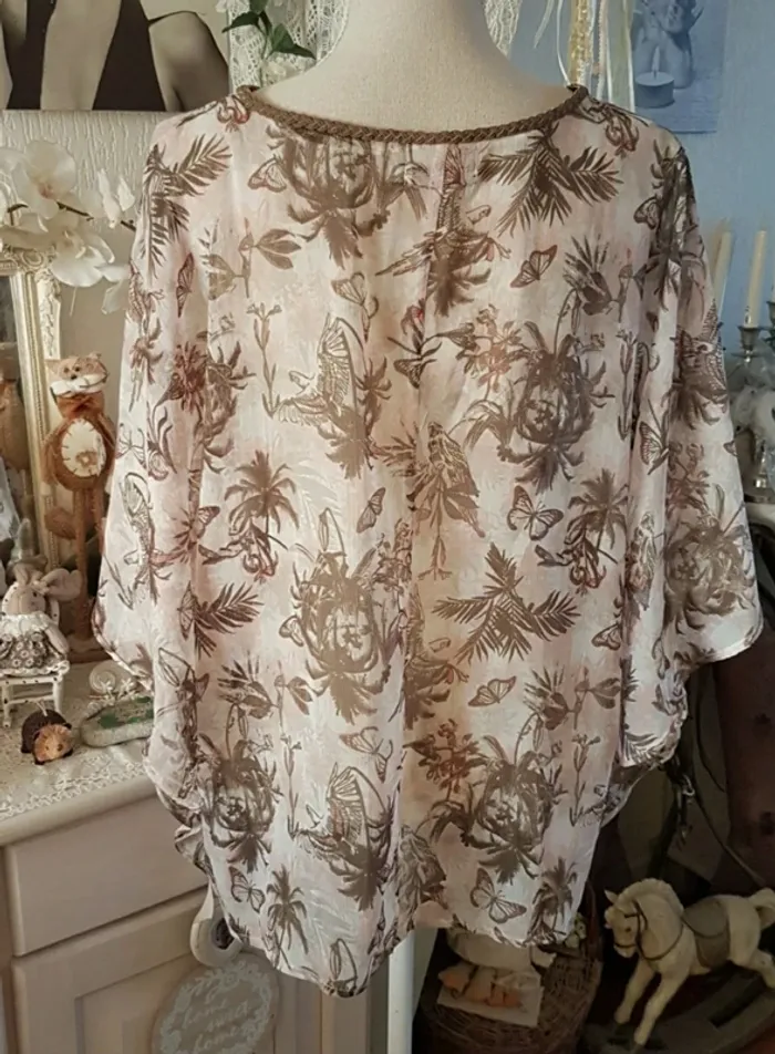 Haut blouse voile kaki /marron Gémo Taille XXL Neuf - photo numéro 4