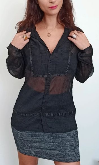 Chemisier voile noir chic 40