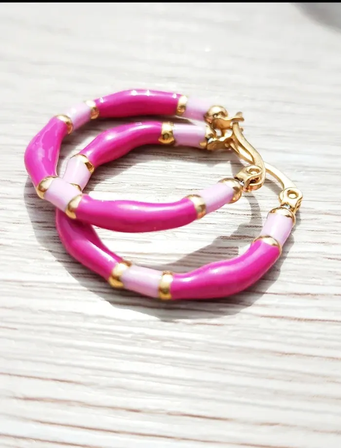 Boucles d'oreilles créoles rose - photo numéro 2
