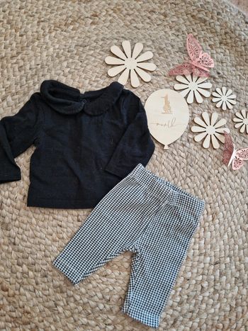 Ensemble t-shirt noir et legging à carreaux bébé fille 1 mois kiabi