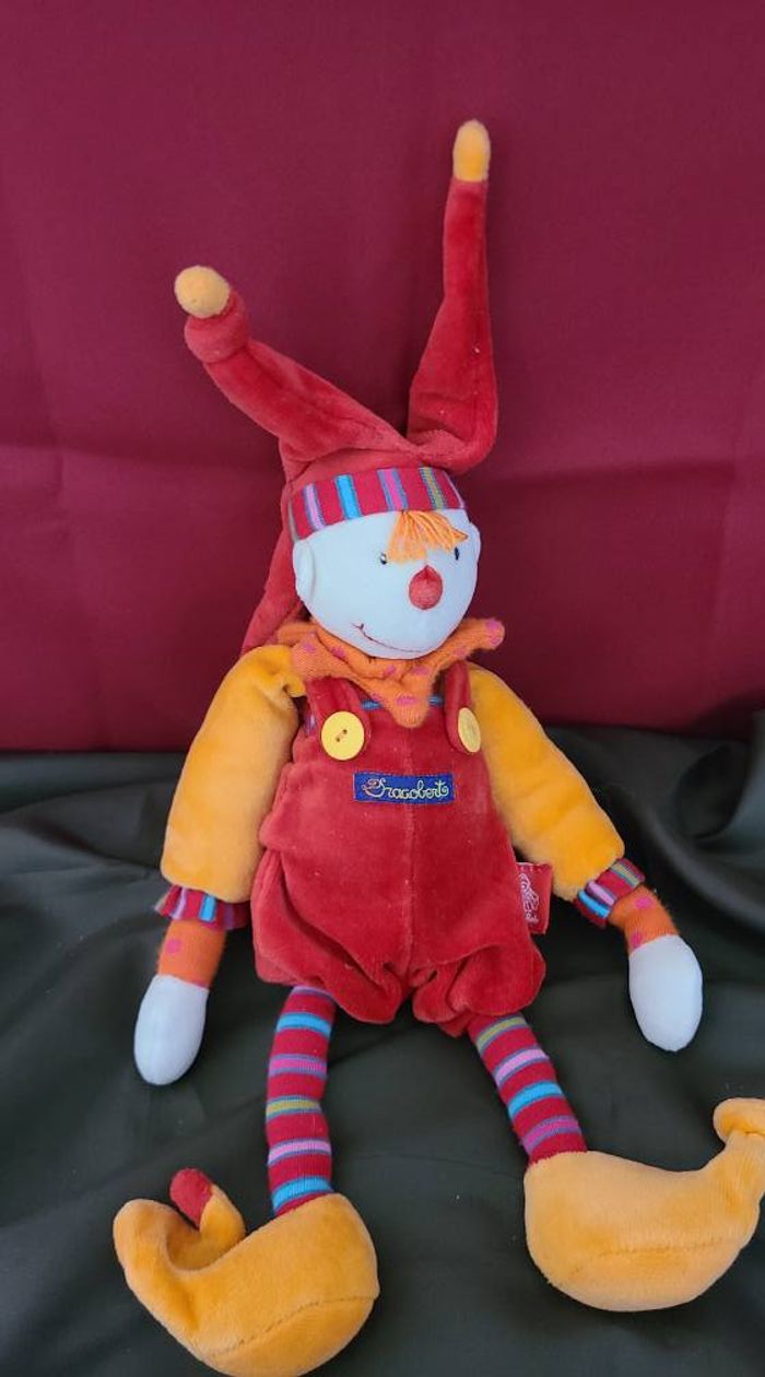 Doudou Capucin clown MOULIN ROTY Dragobert rouge orange 32 cm
