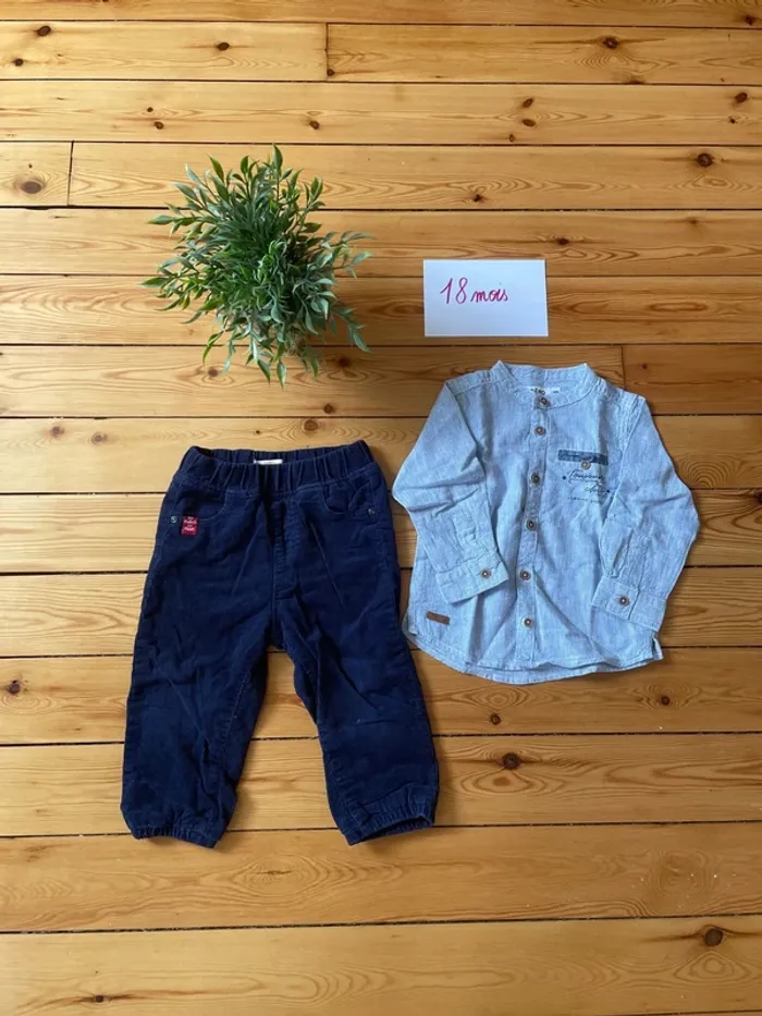 Lot pantalon velours et chemise 18 mois