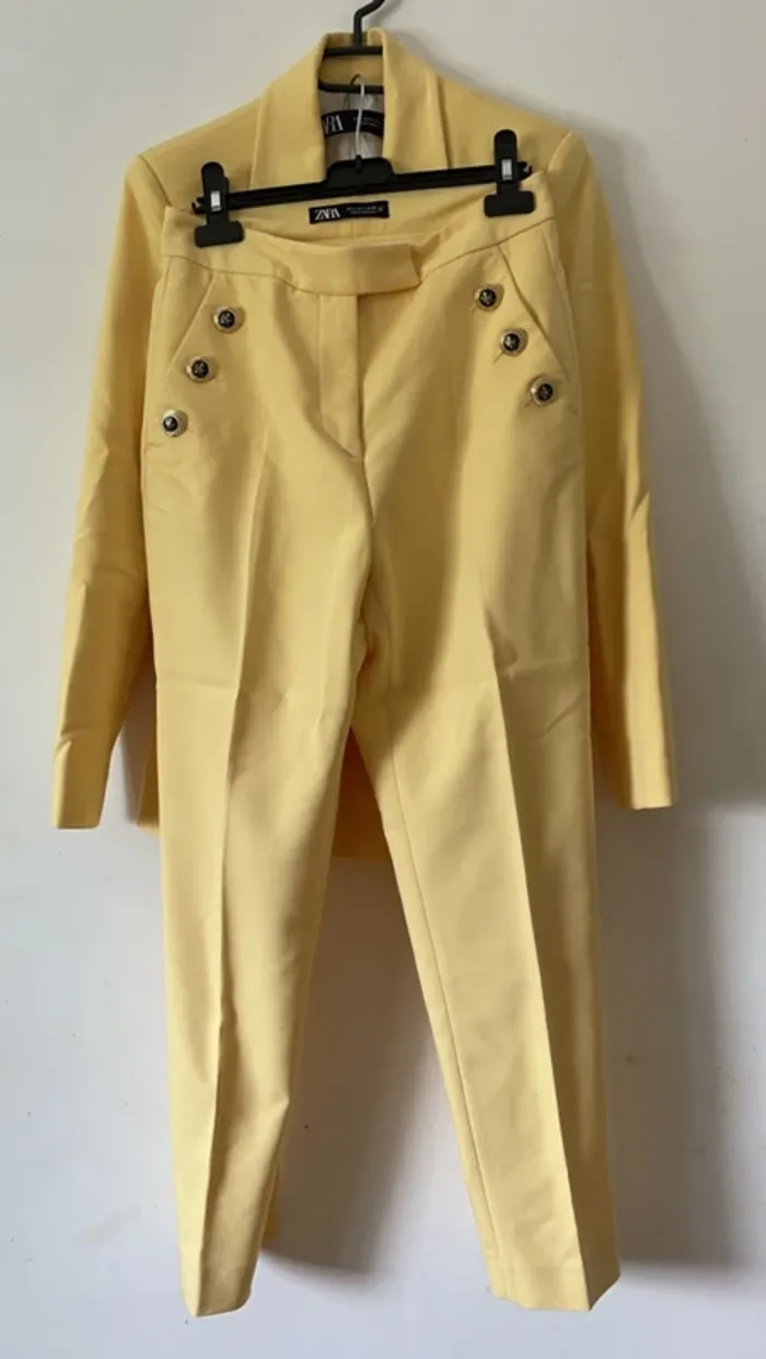 Ensemble Tailleur Jaune pâle Zara Veste Blazer + Pantalon XS/S 💛 - photo numéro 4