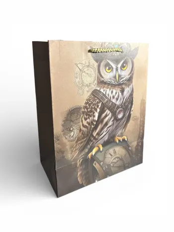 Sac cadeau motif hibou marron 18 x 23 x 10 cm Neuf