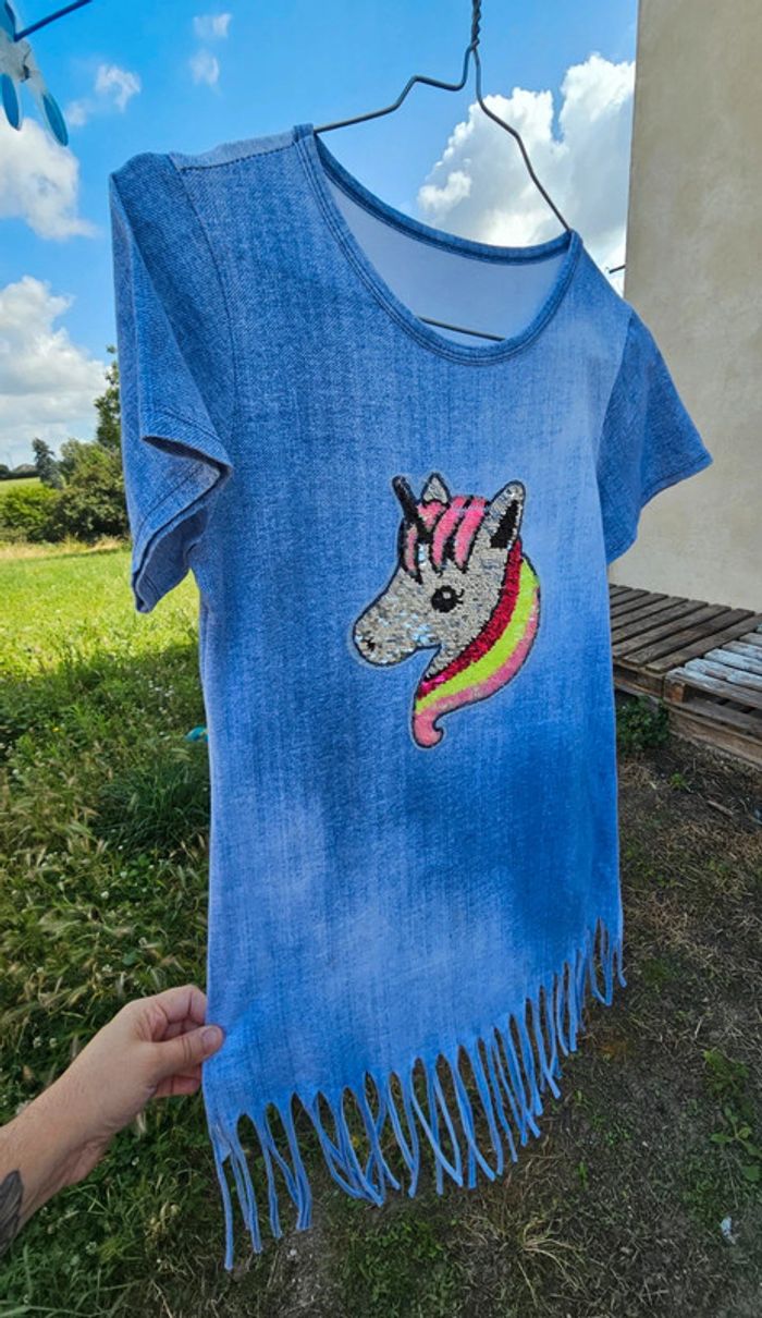 Tee-shirt à frange Licorne fille 14ans sequins - photo numéro 2
