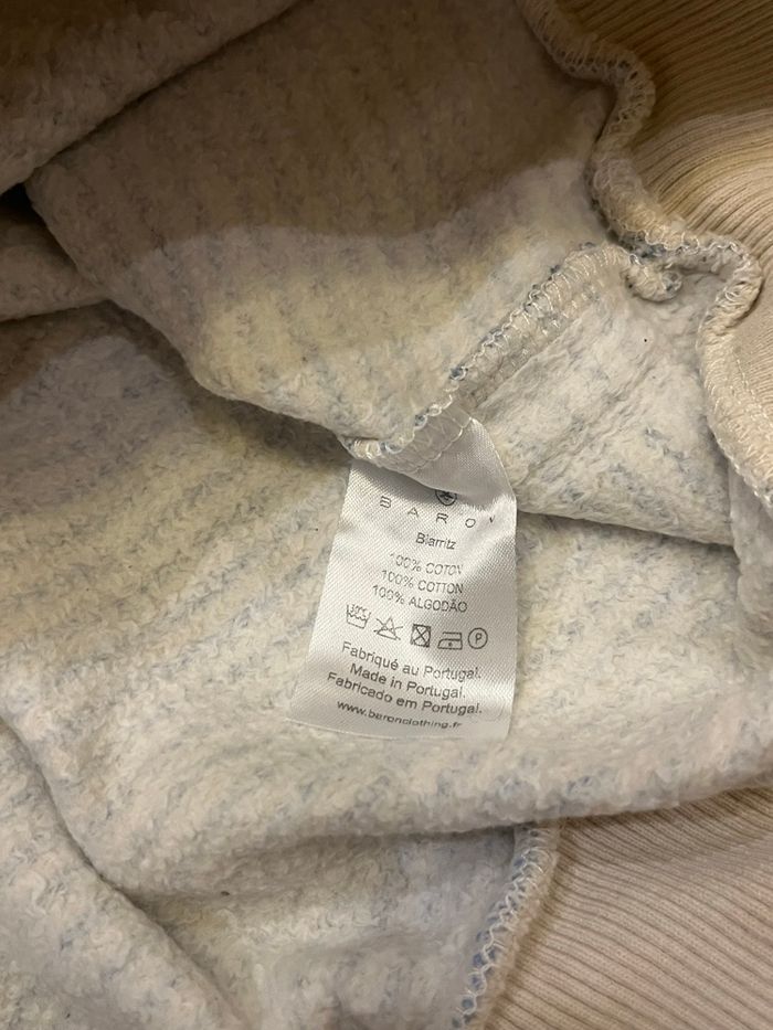 Sweat rayé beige et bleu clair avec logo baron biarritz taille L unisexe - photo numéro 7