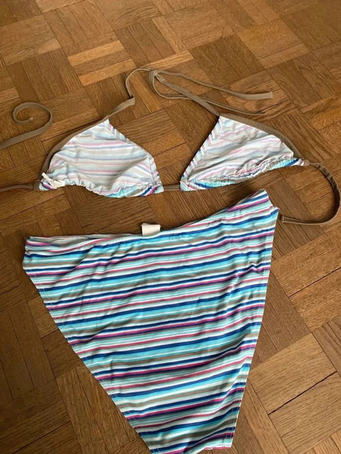 Maillot de bain 2 pièces taille 44 rayé bleu rose et marron - photo numéro 6
