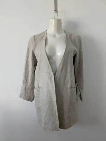 Veste longue 100% lin beige brillant - Zara - taille S