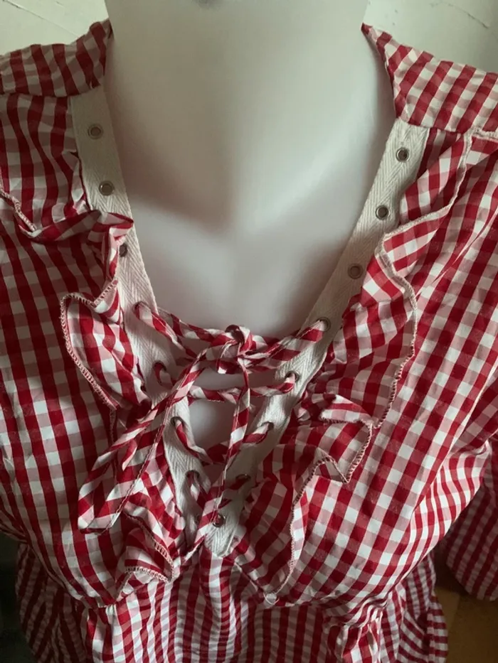 Blouse vintage évasée vichy Lilie rose taille L - photo numéro 11