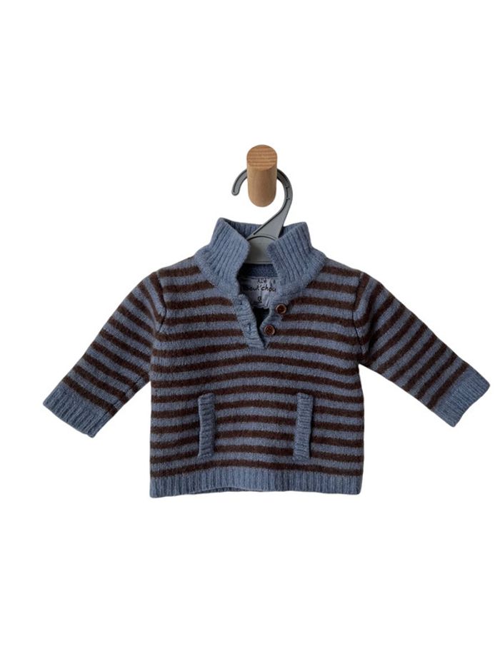 Pull rayé marron et bleu (laine) - Bout'chou 6 mois (67cm)