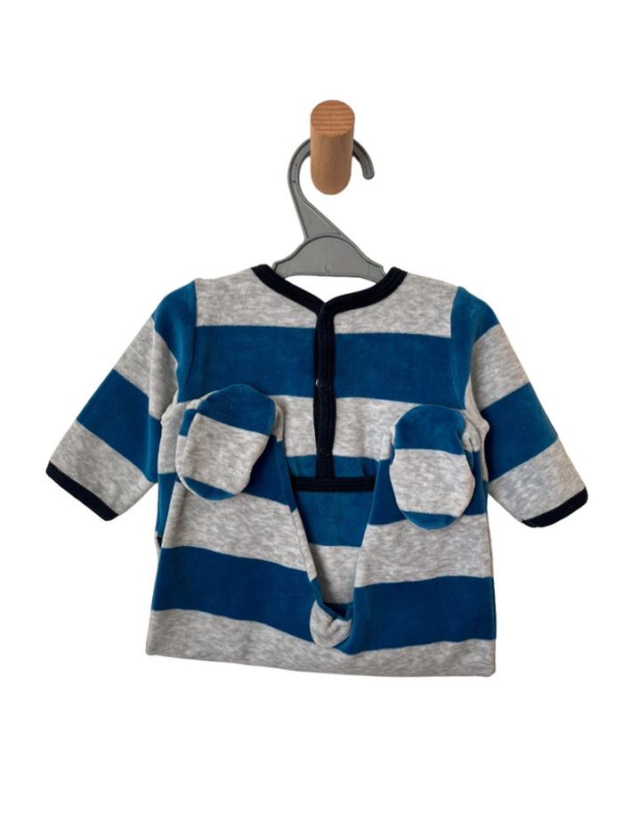 Pyjama velours gris et bleu - Petit Bateau 3 mois (60cm) - photo numéro 4