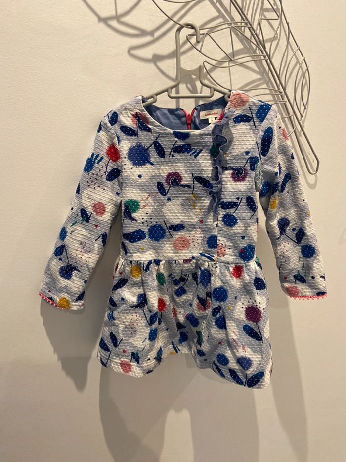 Robe manche longue 3 ans catimini bleue motif oiseau