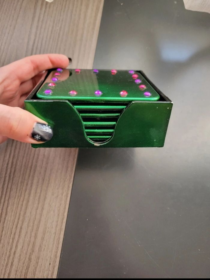 Lot 6 sous verres vert laqué - photo numéro 5