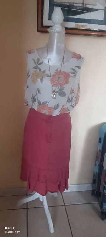 Jupe mi long. Rouge rosé Scottage