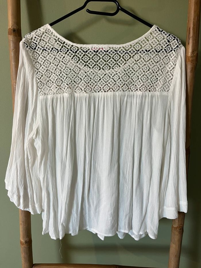Blouse blanche bohème ajourée Camaïeu - Taille M - photo numéro 3