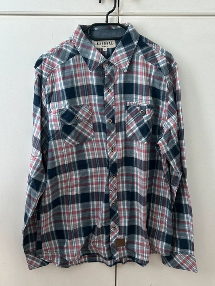 Chemise à carreaux bleu et rose manches longues - kaporal - xl en coton